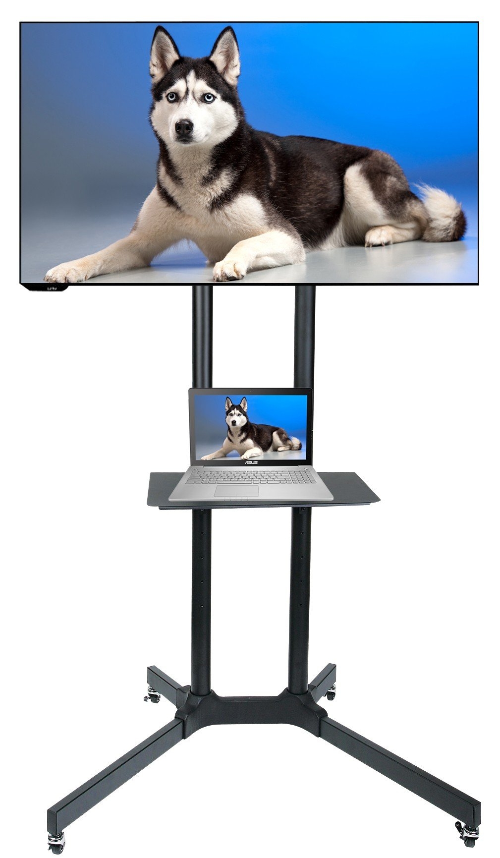 Husky Mount Mobile TV Stand with Wheels Heavy Duty Universal Rolling TV Cart Fits Most 32" - 70" LED LCD TVs with Shelf and Mount Max Load 132 LBS Load Capacity TV Trolley