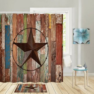 Farmhouse Western Brown Primitive Wood Shower Curtain Rural Life