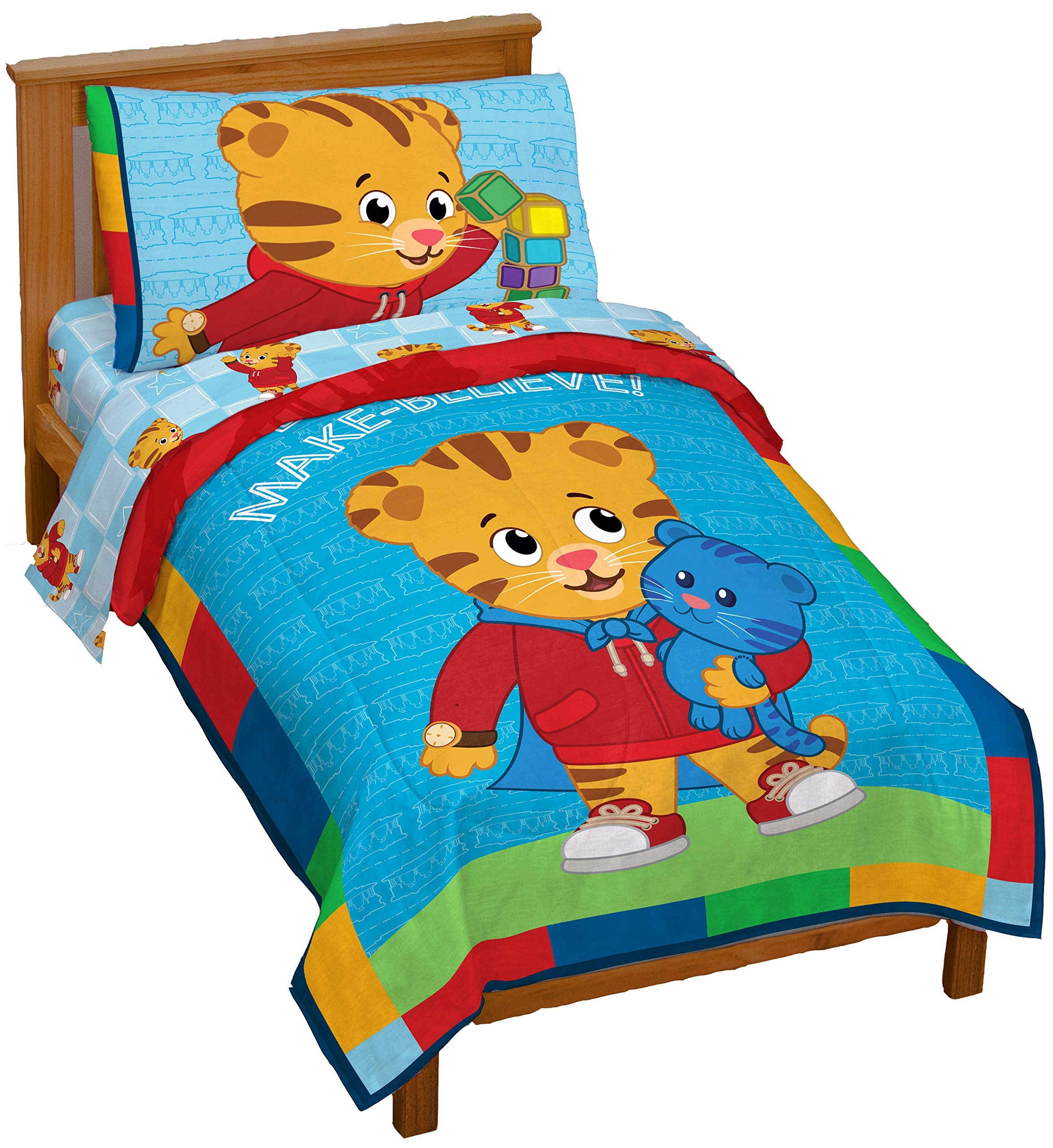 Jay Franco Daniel Tiger's Neighborhood 4 Piece Toddler Bed Set - Super Soft Microfiber Bed Set Includes Toddler Size Comforter & Sheet Set - (Official Daniel Tiger's Neighborhood Product)