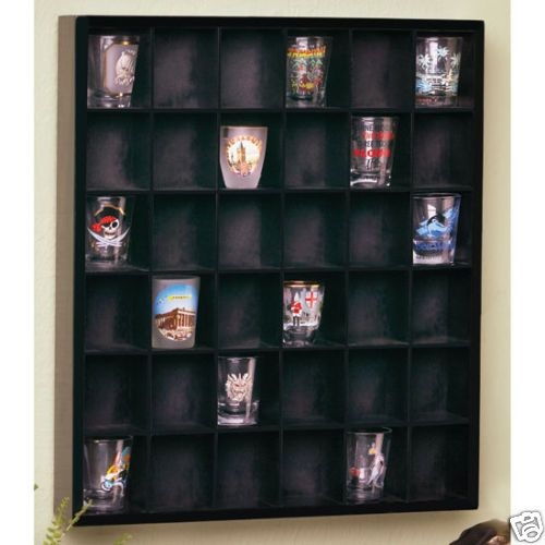 Gallery Solutions 17x32 Display Hinged Front Black Shot Glass Case OD 17.8875X32.4375 
