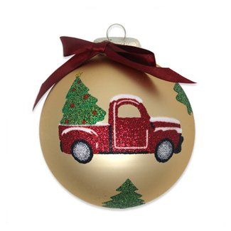 kat + annie Glass Red Truck with Christmas Tree Round,