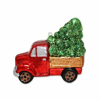 kat + annie Red Christmas Tree Truck Ornament, Green