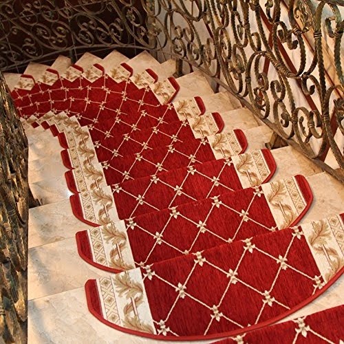 KEYAMA Acrylic Sector Grid Carpet Stair treads Free Tape Skid Slip treads Area Rugs Non-Slip Steps mats treads Decorative Carpets (Set of 15)