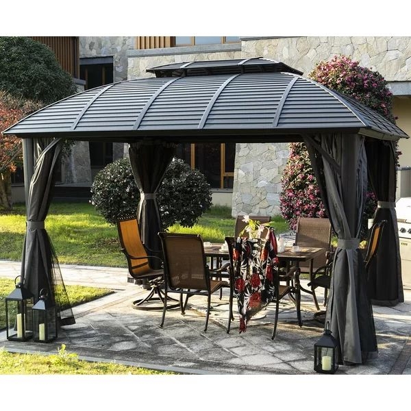 Kozyard Caesar 10'x12' Hardtop Aluminum Permanent Gazebo with a Mosquito Net Sidewall