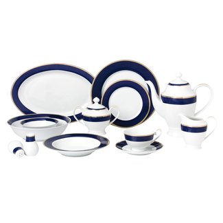 57 Piece Black and White Dinnerware Set-New Bone China Service for