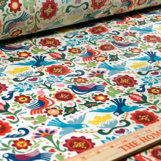 Laminated Cotton Oilcloth Tablecloth La Paloma tea stained