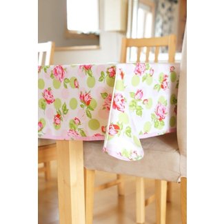 Laminated Cotton Tablecloth Falling Roses in Pink or Blue