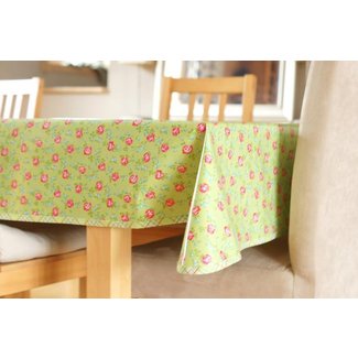 Laminated Cotton Tablecloth Scattered Roses in green
