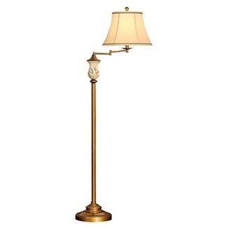 LampRight Swing/Swivel Arm Traditional Hand Painted Floor Lamp 64 inch - Metal with Regal Golden Bronze Finish, Unique Artistic Hand Painted Body, Concise Original Fashion Fabric Lampshade