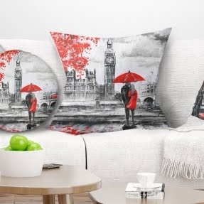 Landscape Printed Couples Walking in Paris Pillow