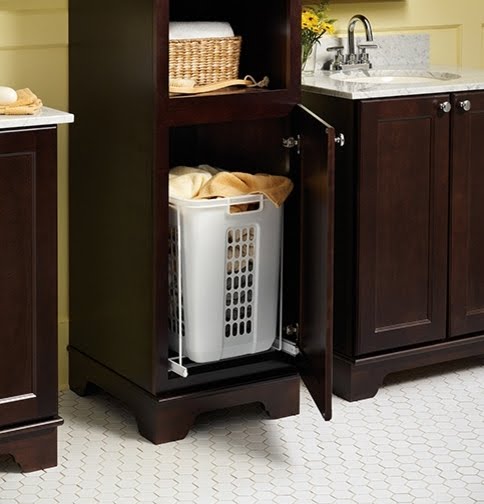 Linen cabinet with tilt out deals hamper