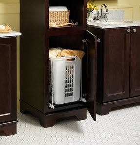 Linen Cabinet With Hamper Visualhunt, White Large Bathroom Storage Tower With Hamper