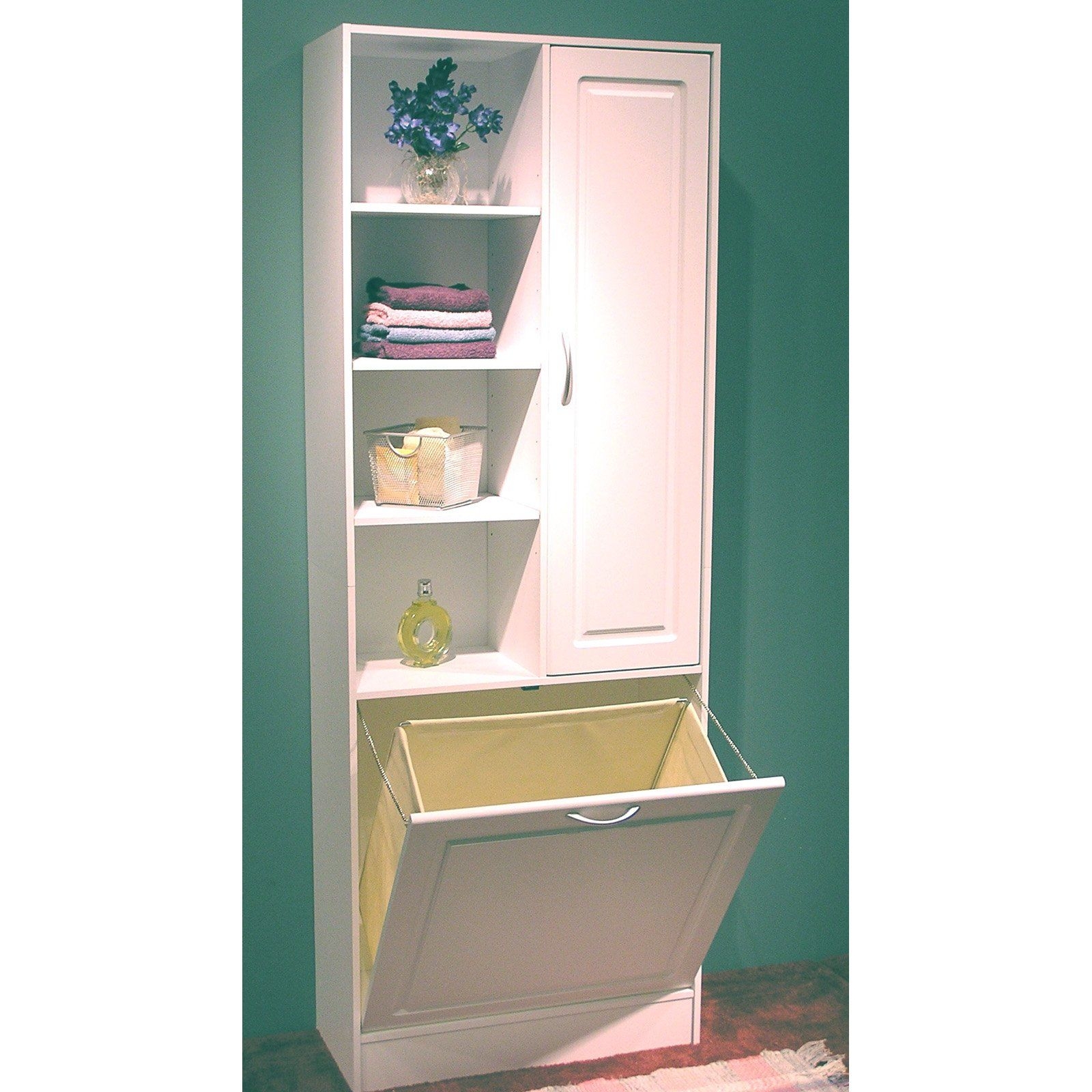 Linen cabinet with store tilt out hamper