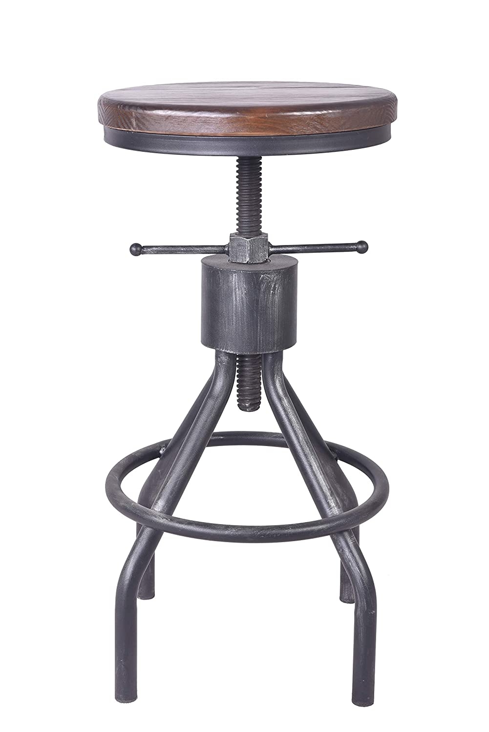 Vintage Bar Stool Industrial Metal Design Wood Top Adjustable Height Swivel M9I3 