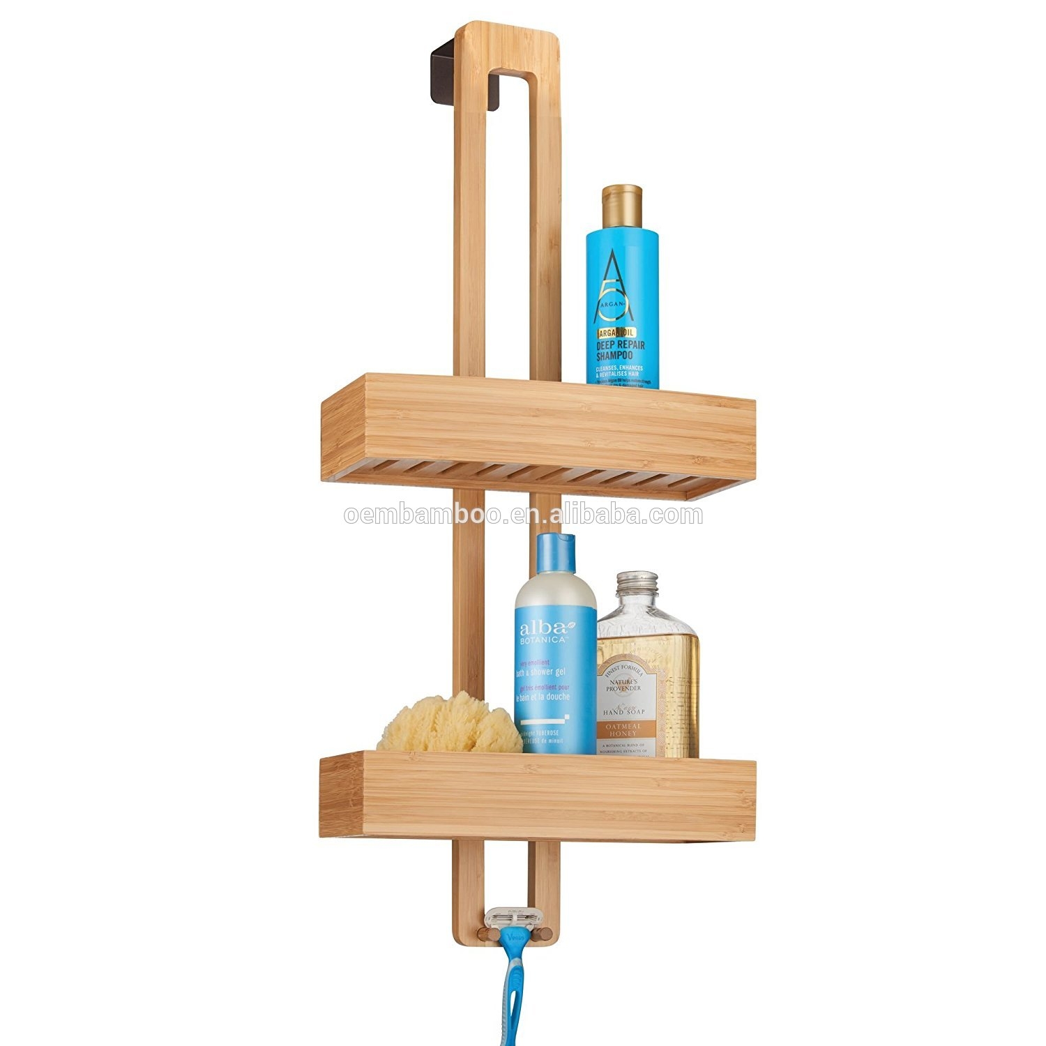 Satin Hanging Bathroom Organiser with Hooks for Loofahs mDesign Over Door Shower Caddy Toiletry Storage Shelves