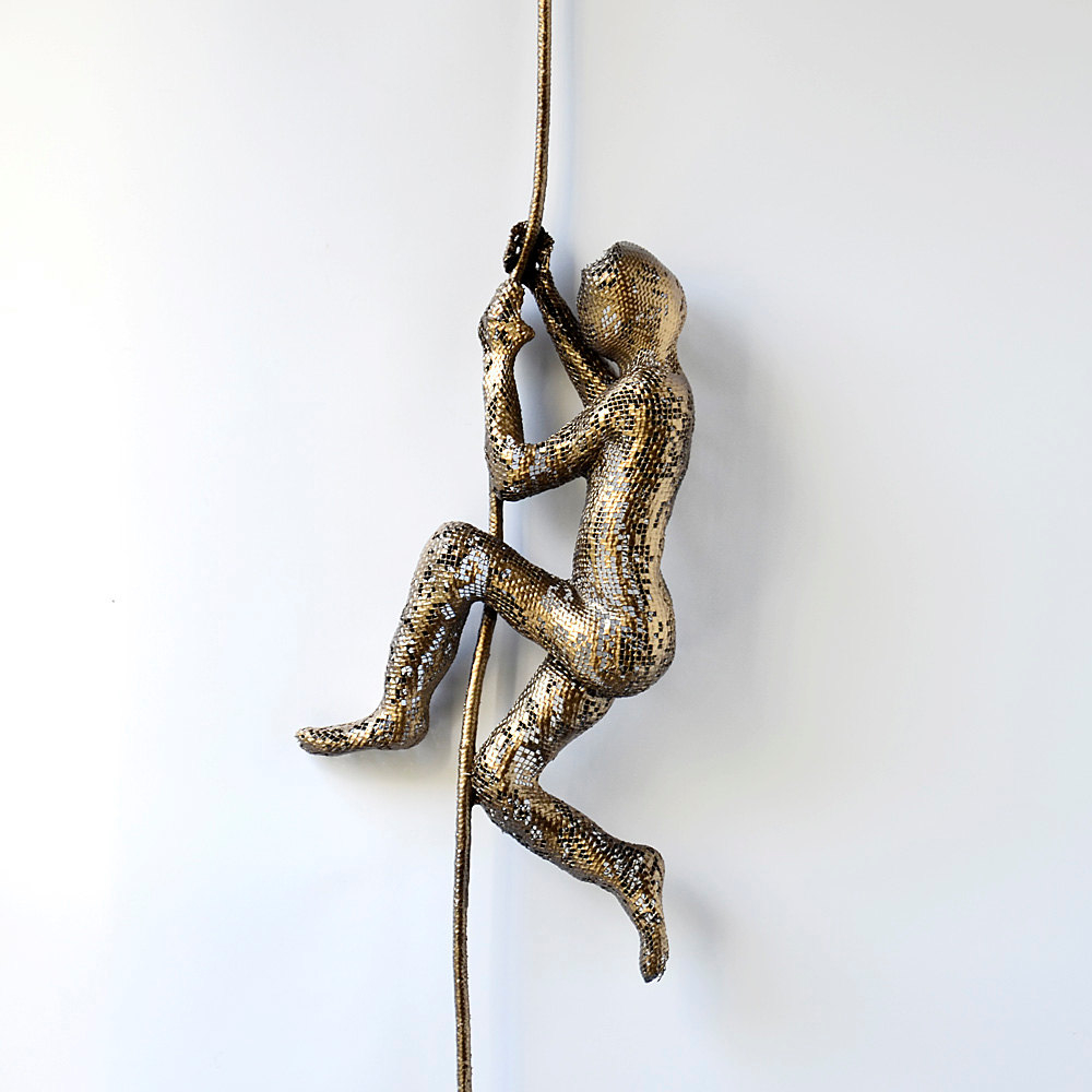 Metal sculpture Climbing man on rope home decor metal