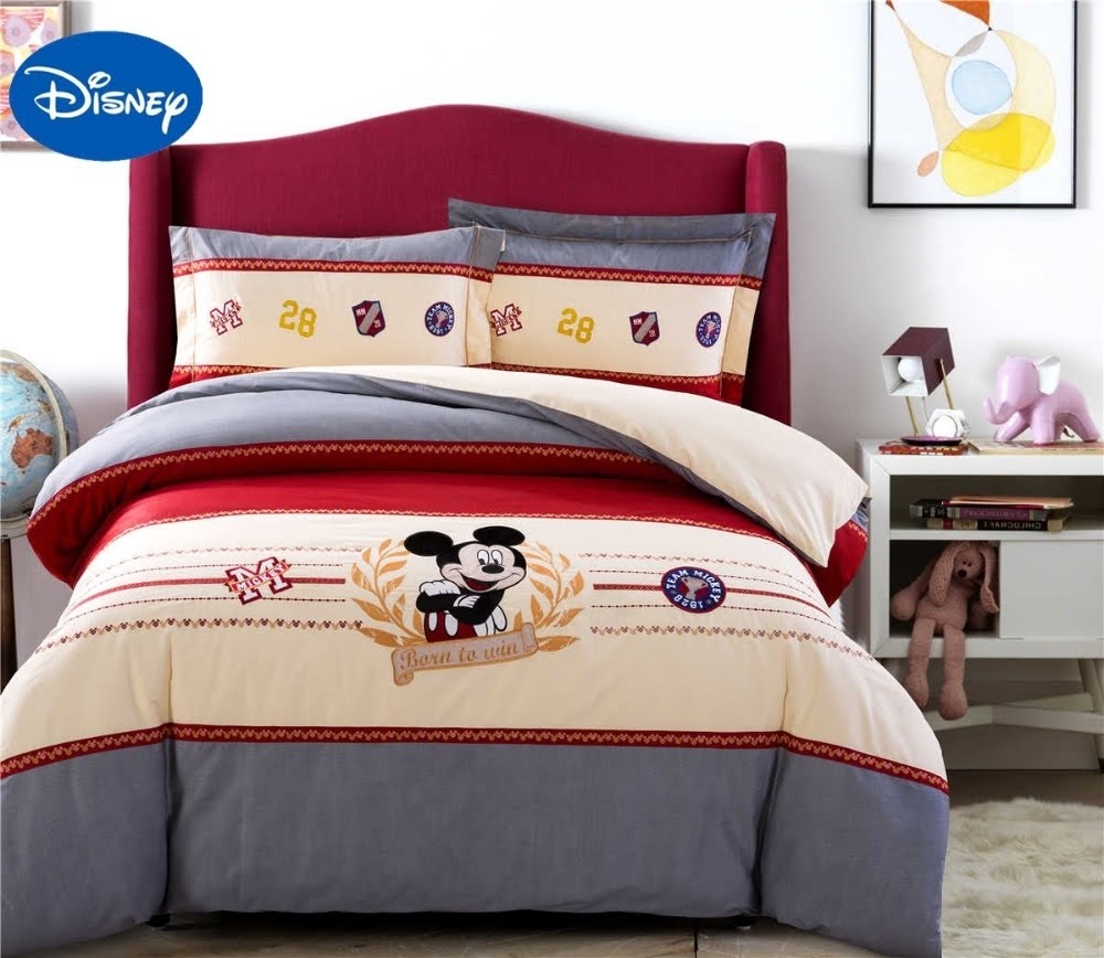 Disney Mickey Mouse White & Blue Full Comforter & Sheets Red 7 Piece Bedding 