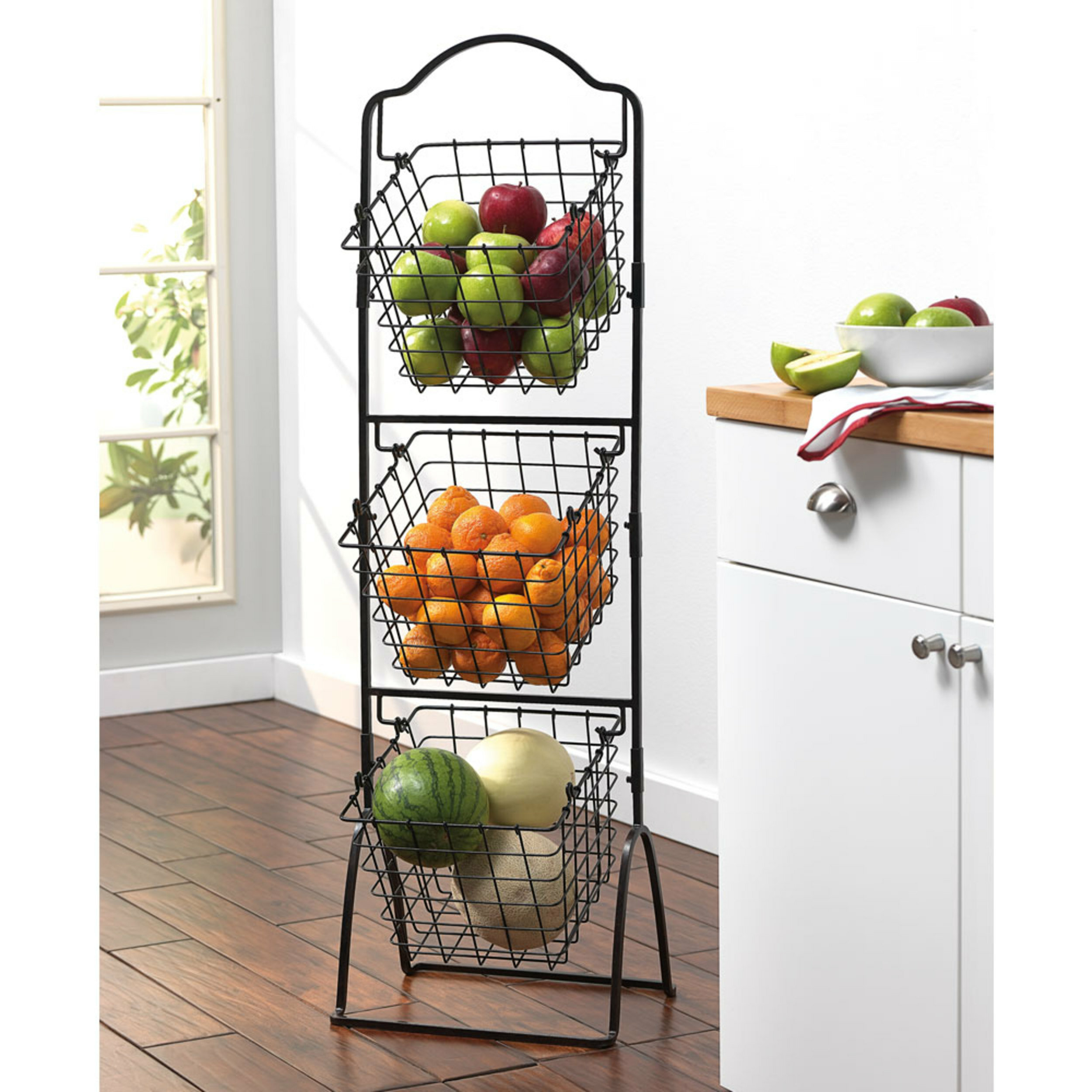 3 Tier Wire Hanging Basket Shelf Stand Fruit Vegetable Organizer Storage Kitchen 