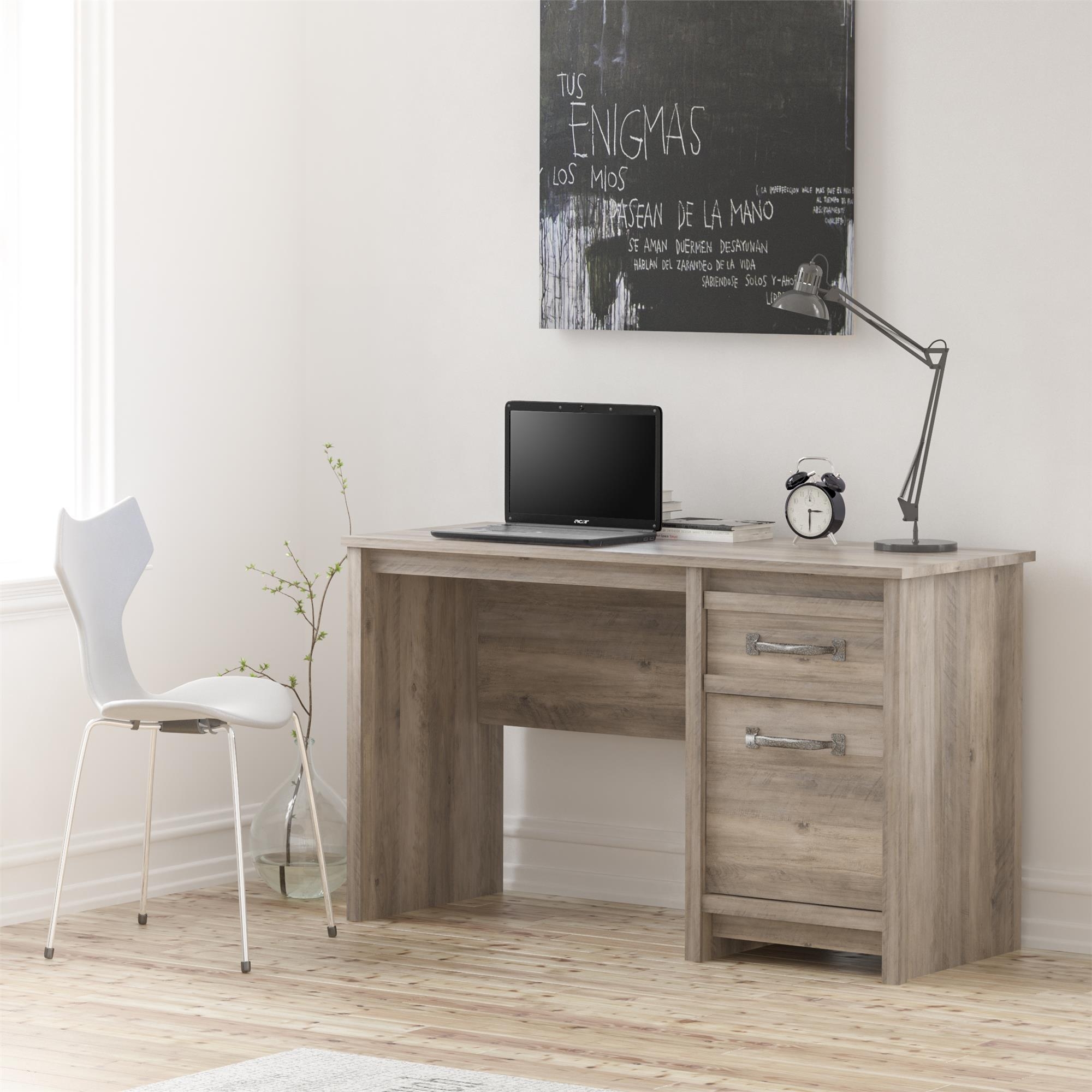 gray oak computer desk