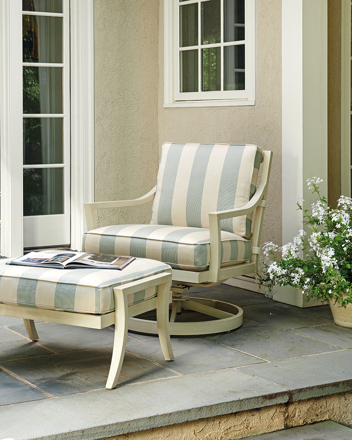 Misty Garden Swivel with Sunbrella Cushion and Ottoman