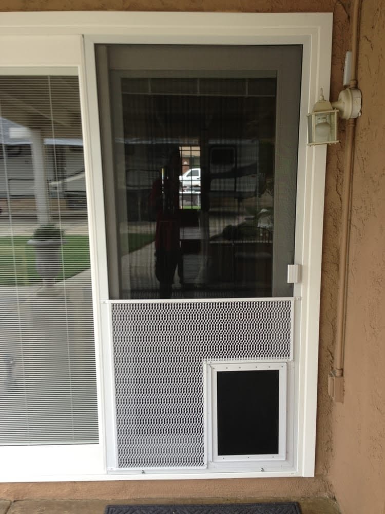 Screen doors with shop doggie doors in them