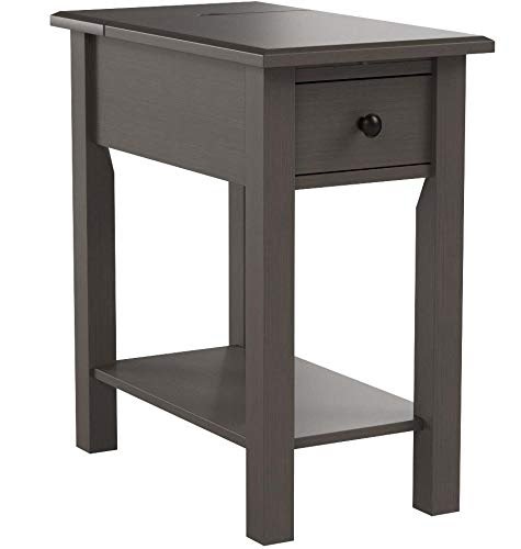 One Source Living Side Table with Charging Station in Brushed Gray