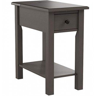 One Source Living Side Table with Charging Station in Brushed Gray