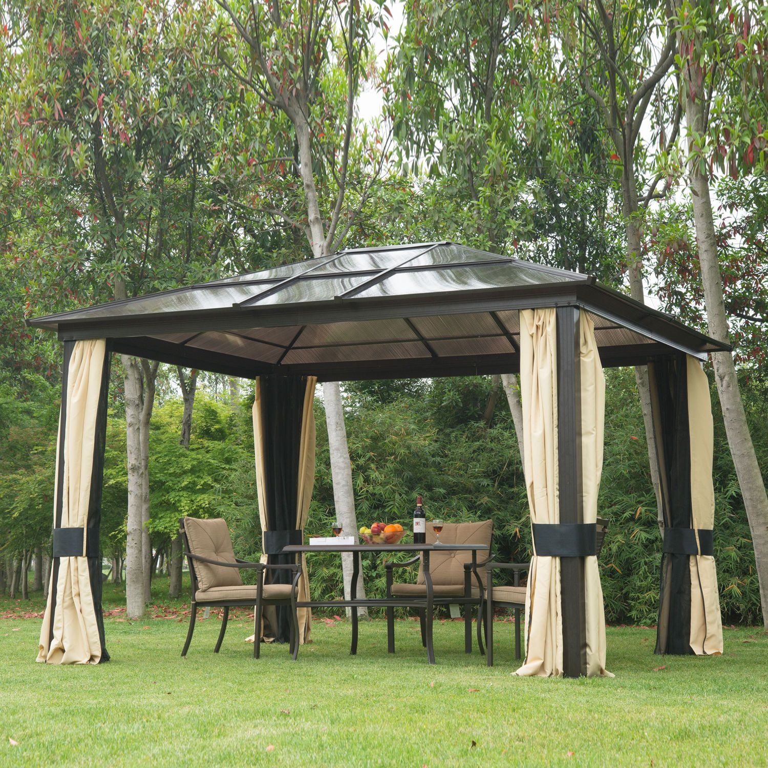 Outsunny 12Lx10ft Patio Gazebo with Sidewalls and Mosquito ...