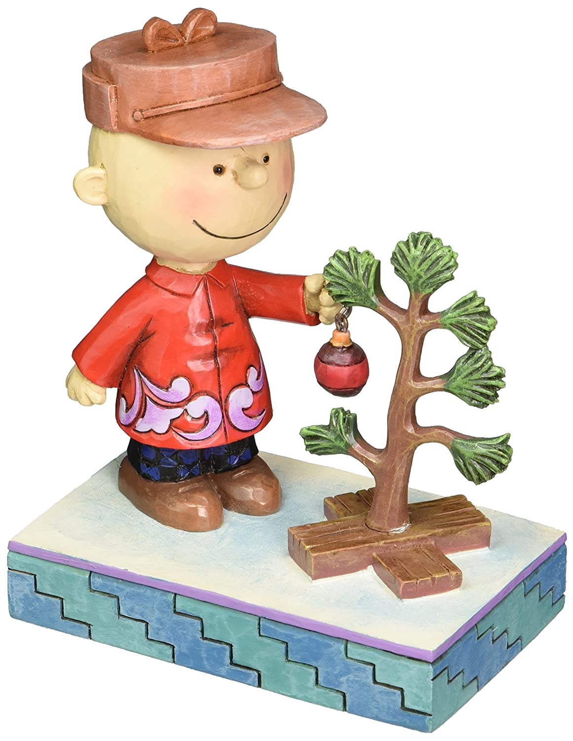 Peanuts by Jim Shore Charlie Brown with Christmas Tree Stone Resin Figurine, 5"