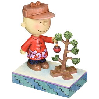 Peanuts by Jim Shore Charlie Brown with Christmas Tree Stone Resin Figurine, 5"