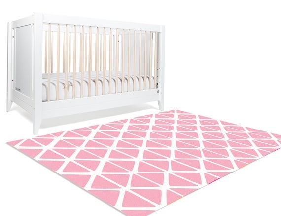 Pink Geometric Nursery Floor Rug Kids Floor by HawkerPeddler