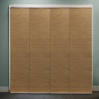 Premium Adjustable Sliding Panels, Cut to Length Vertical Blinds, Lattice Latte (Natural Woven, Room Darkening Fabric) - Up to 80"W X 96"H