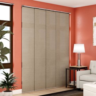 Premium Adjustable Sliding Panels, Cut to Length Vertical Blinds, Nevada Timberwolf (Natural Woven, Room Darkening Fabric) - Up to 80"W X 96"H