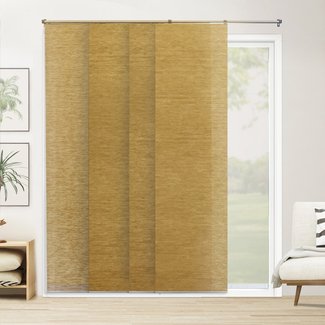 Premium Adjustable Sliding Panels, Cut to Length Vertical Blinds, Provence Maple (Natural Woven, Room Darkening Fabric) - Up to 80"W X 96"H
