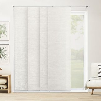 Premium Adjustable Sliding Panels, Cut to Length Vertical Blinds, Seaside White (Natural Woven, Room Darkening Fabric) - Up to 80"W X 96"H