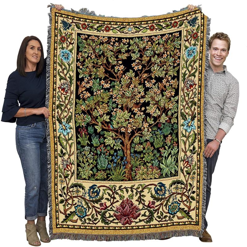 Tree of Life Tapestry Cotton Bedspread 108" x 108" Queen-King Beige 