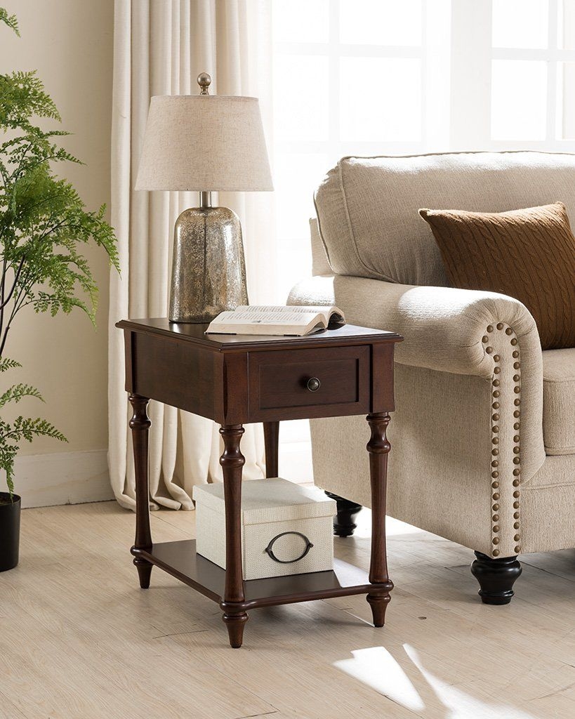 Regency Side Table with Charging Station in Dark Cherry ...