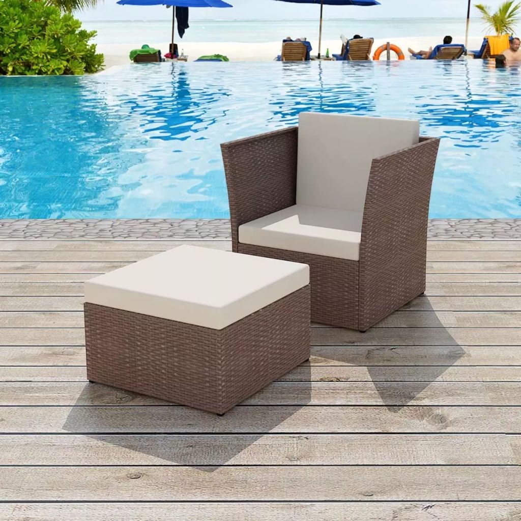 Rouleau Garden Patio Chair with Cushions and Ottoman