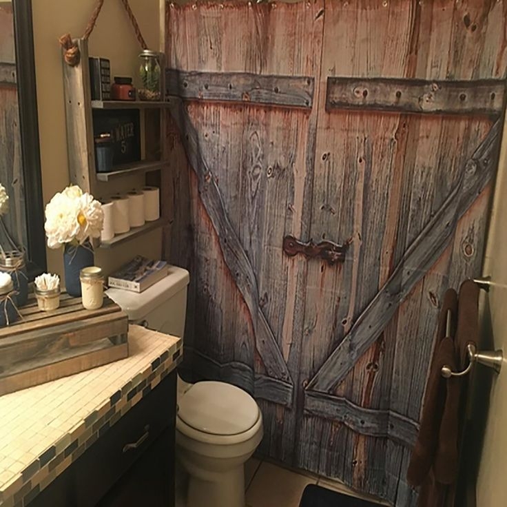 Details about   Wooden Shower Curtain Shower Farmhouse Shower Curtain Rustic Barn Door SH 