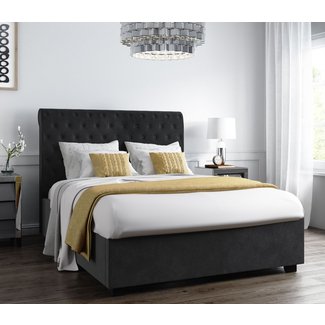 Safina Rolltop King Size Ottoman Bed in Dark Grey Velvet