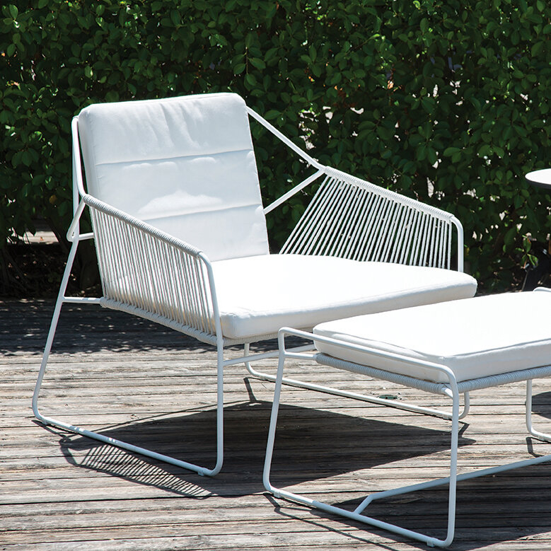 Sandur Patio Chair with Sunbrella Cushions and Ottoman