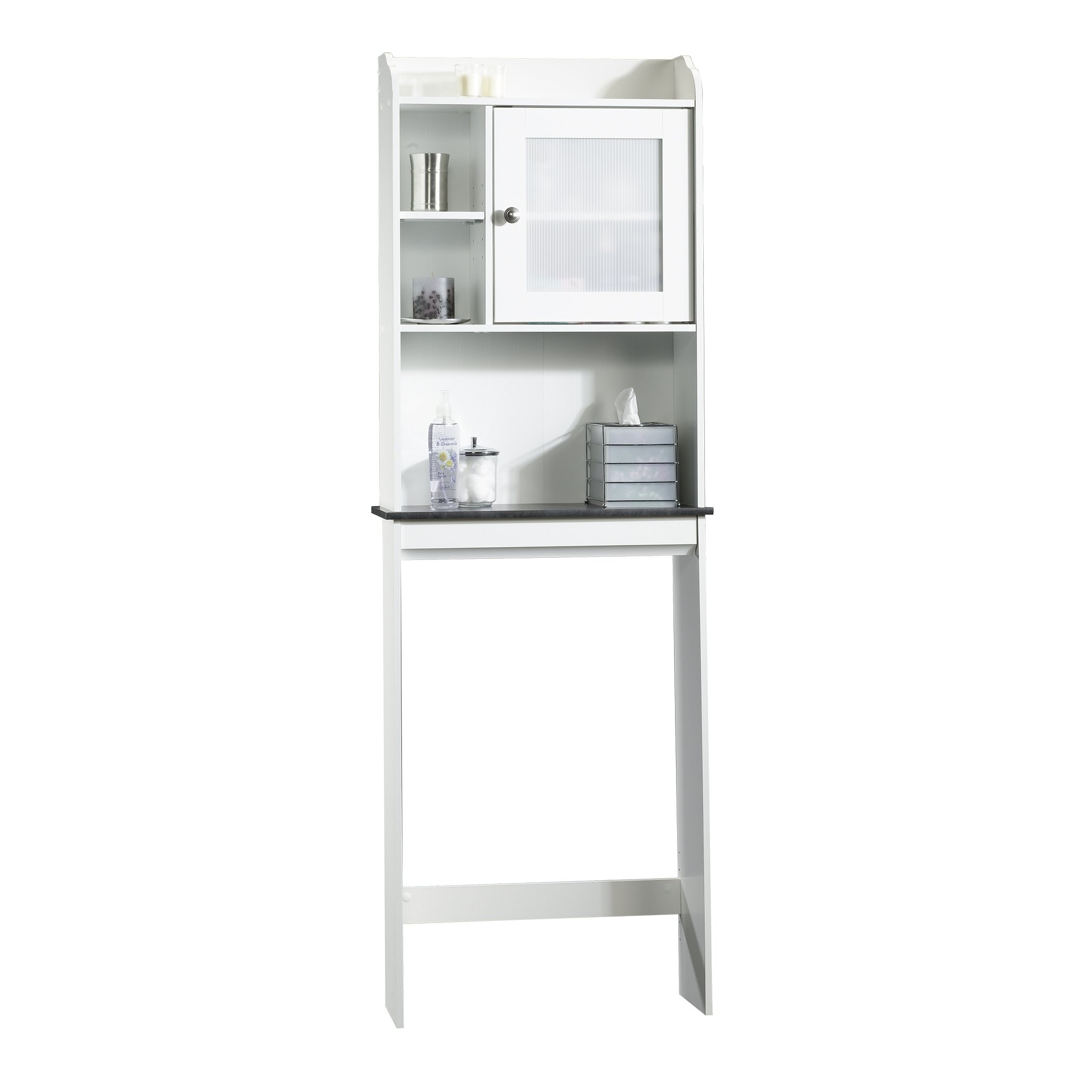 Sauder 414111 Caraway Etagere, L: 23.31" x W: 7.44" x H: 68.07", Soft White/Slate finish