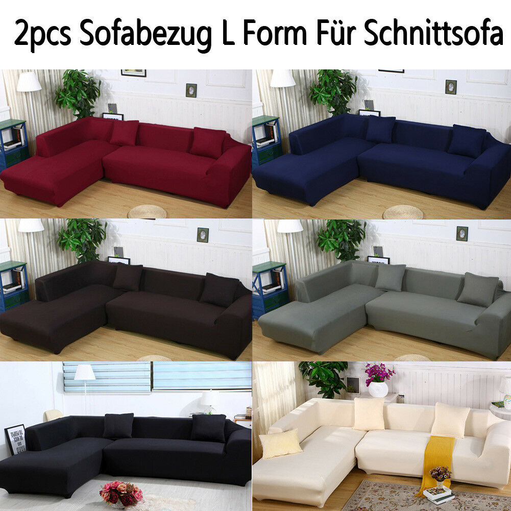 2pcs Sofa Covers L Shape Polyester Fabric Stretch Slipcovers for Sectional sofa 