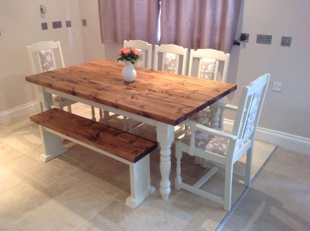 Farmhouse Table With Bench Visualhunt, Rustic Farmhouse Dining Table With Bench