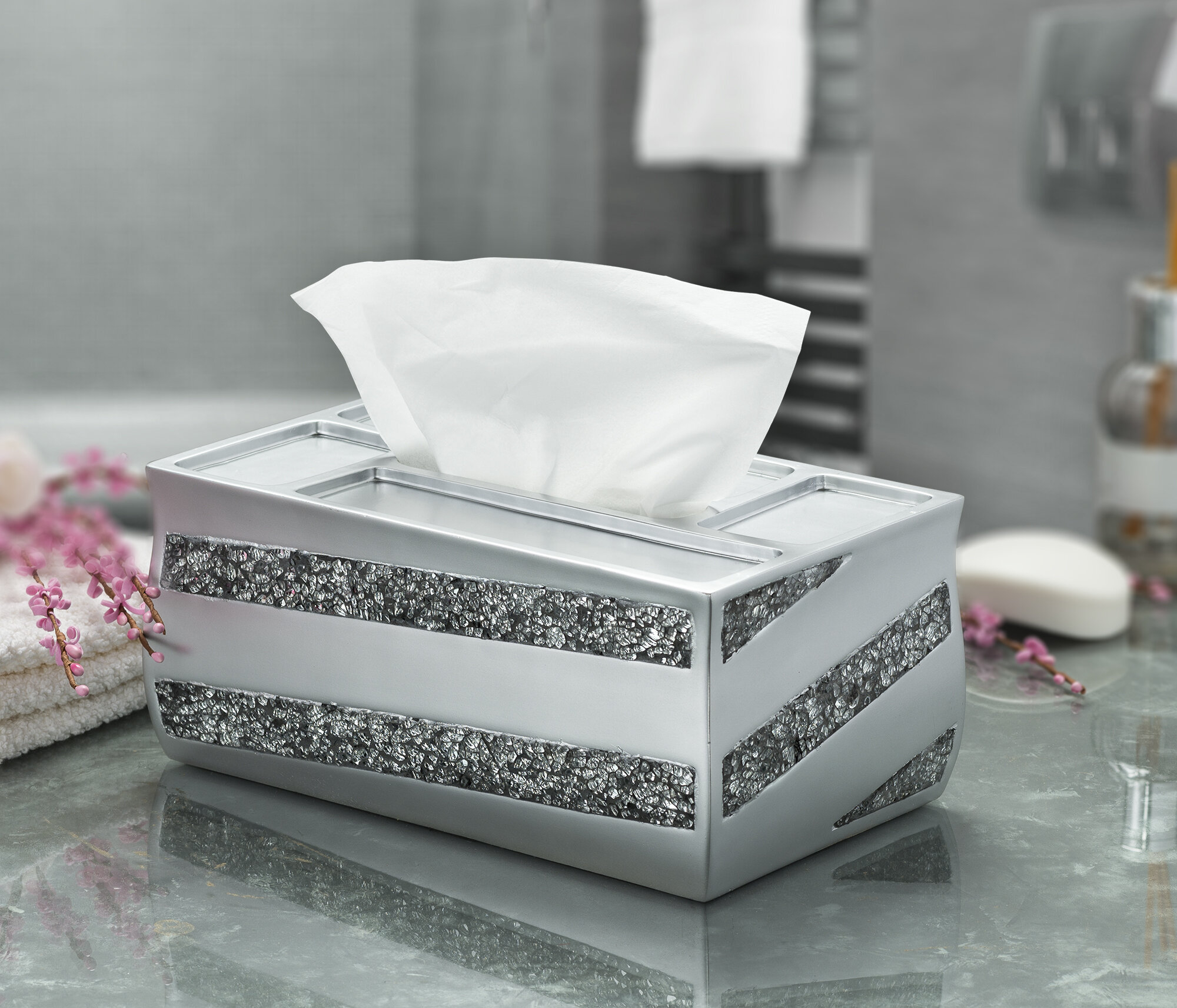 Tissue Box Cover Rectangle Paper Holder Silver Storage Case By Creative Scents 