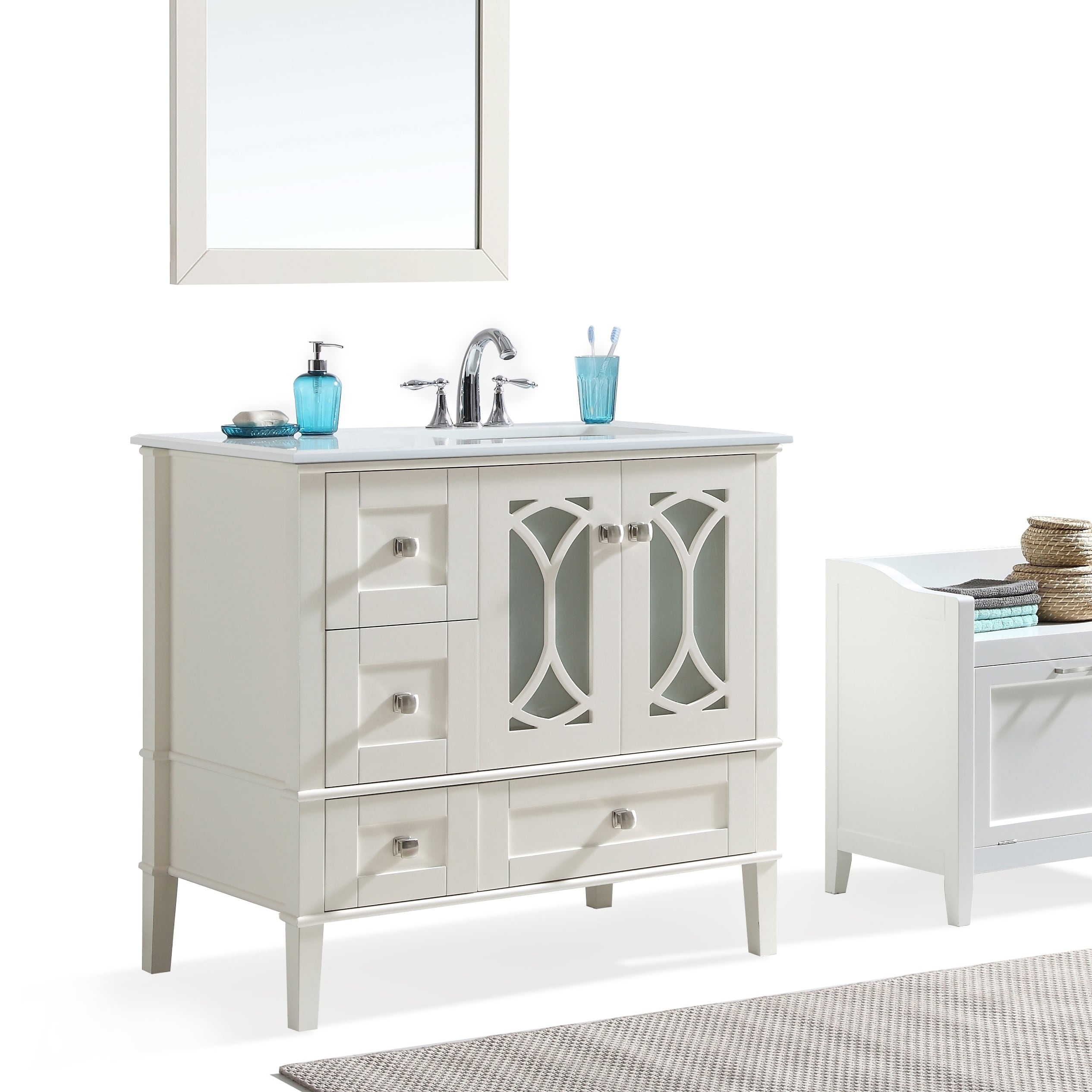 Simpli Home Paige 36" Right Offset Single Bathroom Vanity ...