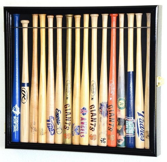 small Mini 18" Baseball Mini Bat Display Case Cabinet Holder Rack w/98% UV Lockable Holds up to 16 Bats