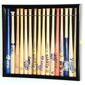 small Mini 18" Baseball Mini Bat Display Case Cabinet Holder Rack w/98% UV Lockable Holds up to 16 Bats