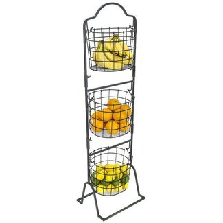 Sorbus 3-Tier Wire Market Basket Stand for Fruit, Vegetables, Toiletries, Household Items, and More, Stylish Tiered Serving Stand Baskets for Kitchen, Bathroom Storage Organization (Black)