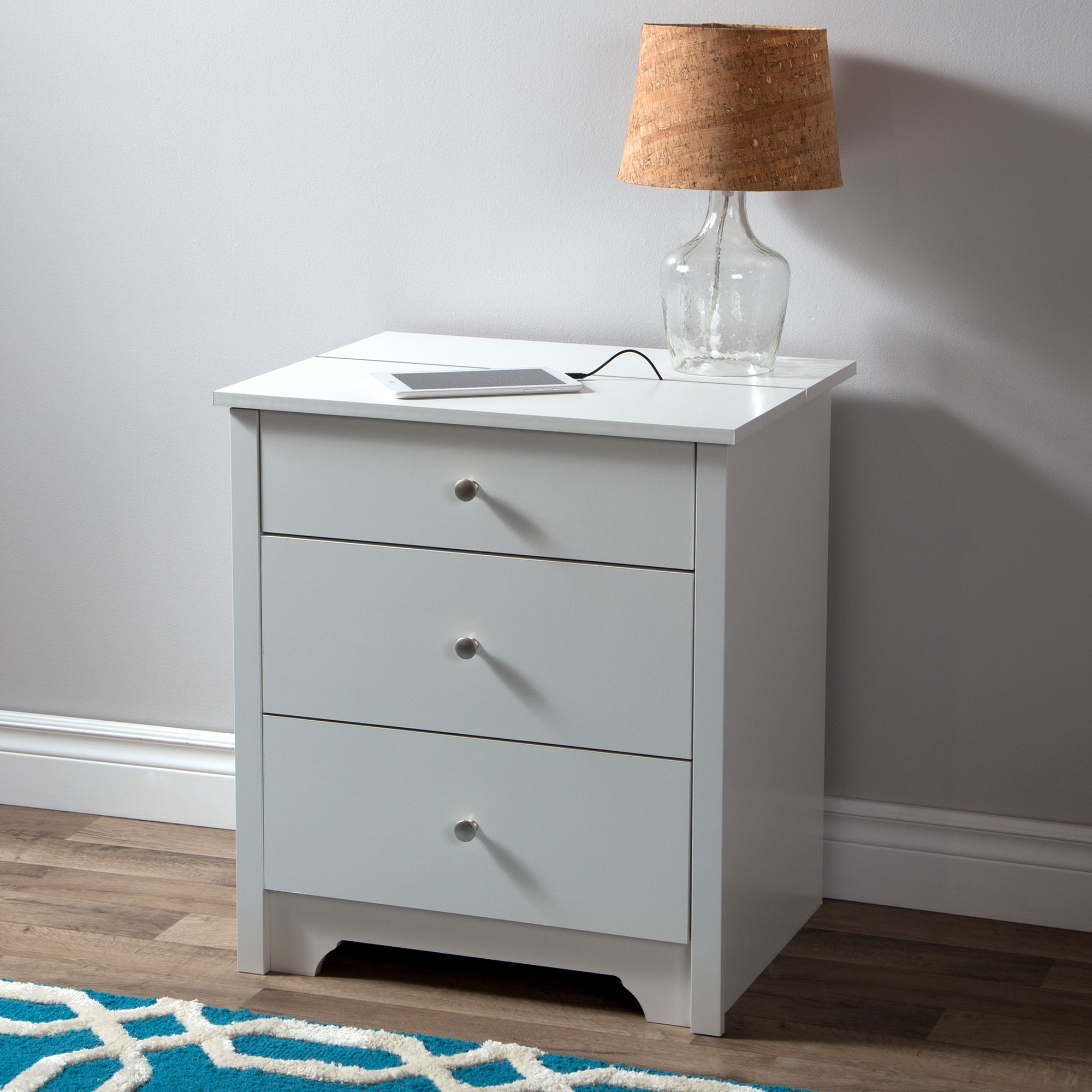 South Shore Vito Nightstand with Charging Station and ...